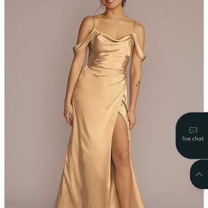 Charmeuse cowl dress with swag sleeves